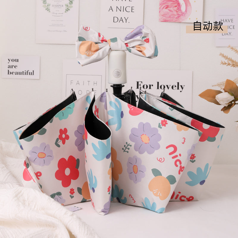 French Style Floral Umbrella Women's Sunny and Rain Dual-Use Automatic Sun Small Portable Sun Protection UV Protection Good-looking Sunshade Umbrella