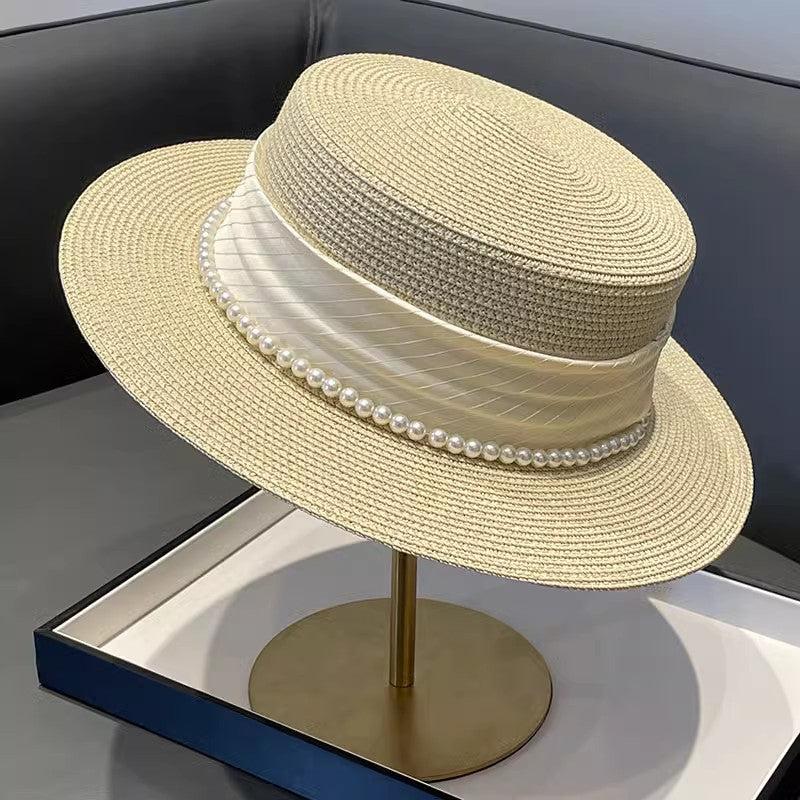 Korean Style Instagram Style Internet Celebrity Letters Flat Top Straw Woven Top Hat Women's Spring Summer Outing Sun Protection Sun-Shade All-Match Trendy Straw Hat