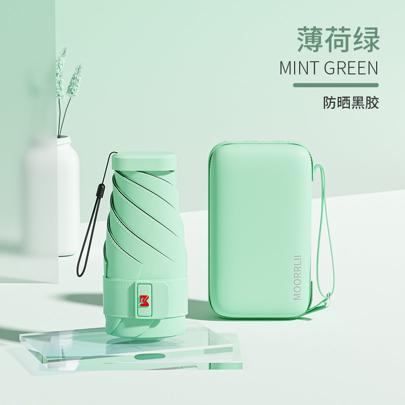 Mohunting Flat Six-Fold Sun Umbrella UV-Proof Sun Women's Sunny and Rain Dual-Use Small Portable Card Parasol Capsule