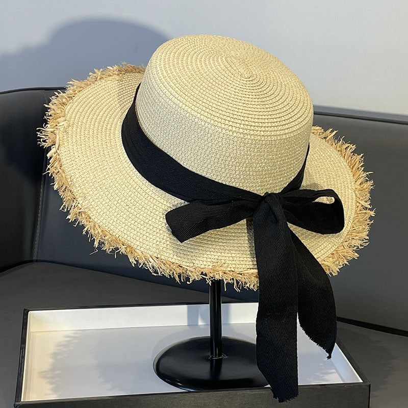 Korean Style Instagram Style Internet Celebrity Letters Flat Top Straw Woven Top Hat Women's Spring Summer Outing Sun Protection Sun-Shade All-Match Trendy Straw Hat