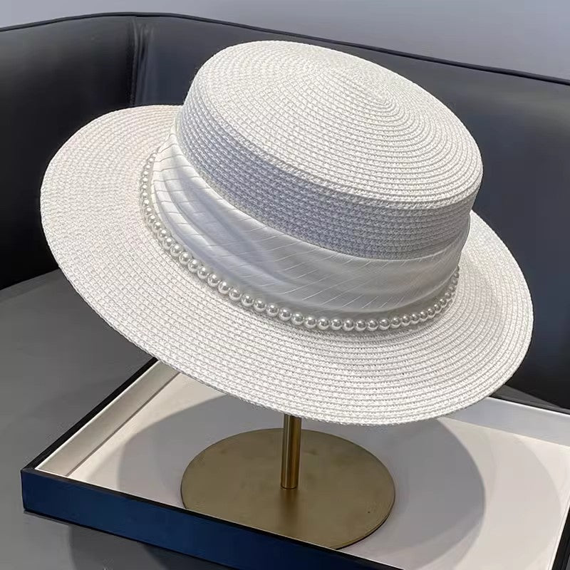 Korean Style Instagram Style Internet Celebrity Letters Flat Top Straw Woven Top Hat Women's Spring Summer Outing Sun Protection Sun-Shade All-Match Trendy Straw Hat