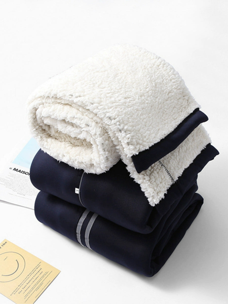 Gray Reflective Stripe School Uniform Pants Parallel Bars Fleece-lined Thickened Single Stripe Two Horizontal Strips Winter Lambskin Student School Pants