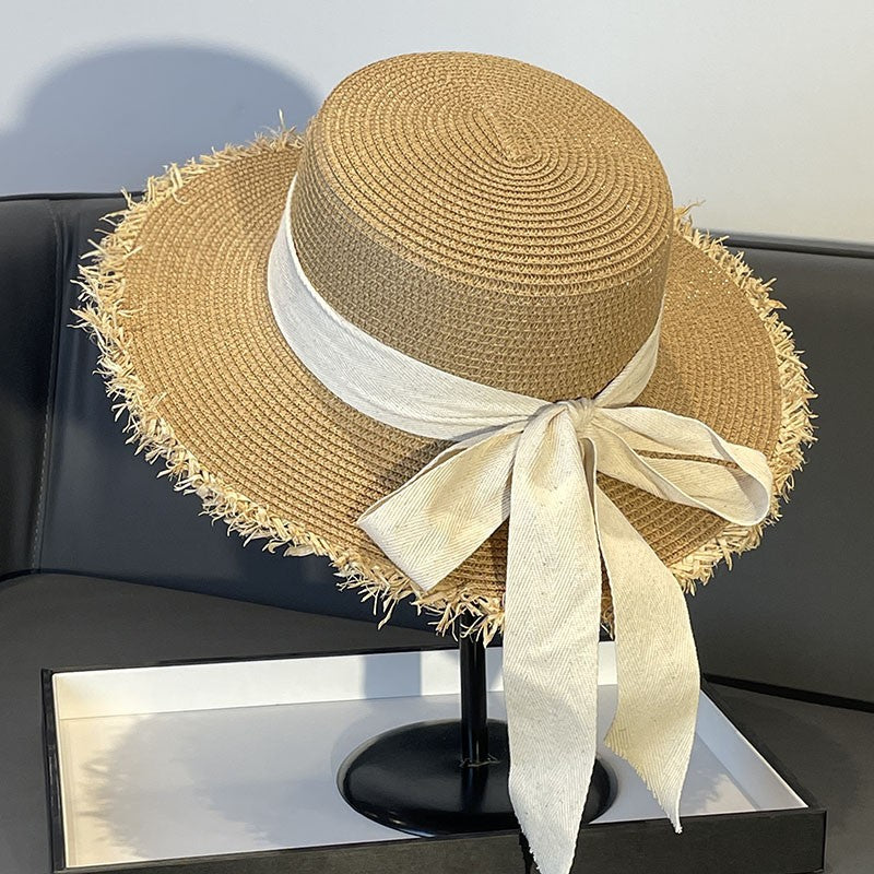 Korean Style Instagram Style Internet Celebrity Letters Flat Top Straw Woven Top Hat Women's Spring Summer Outing Sun Protection Sun-Shade All-Match Trendy Straw Hat