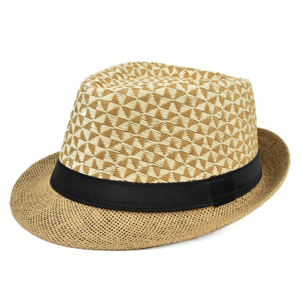 Billycock Fedora Hat Straw Hat Plaid Hat Spring Summer Sun Hat Hemming Straw Hat for Men and Women