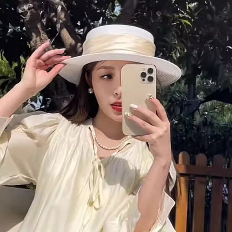 Korean Style Instagram Style Internet Celebrity Letters Flat Top Straw Woven Top Hat Women's Spring Summer Outing Sun Protection Sun-Shade All-Match Trendy Straw Hat