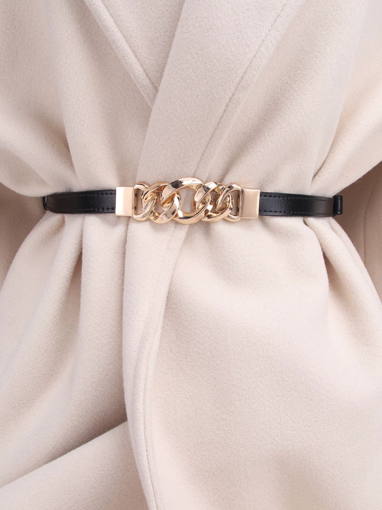 Women's Metal Simplicity Sweater Punch-Free Leather Belt