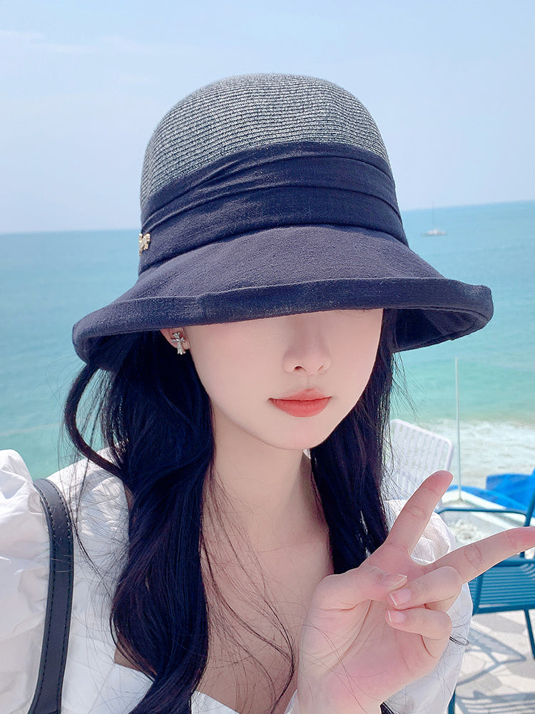 Sunshade Straw Hat Women's Spring and Summer Travel Fashionable Face-Slimming Small Curling Sun-Proof Bucket Hat 2023 New Sun Hat
