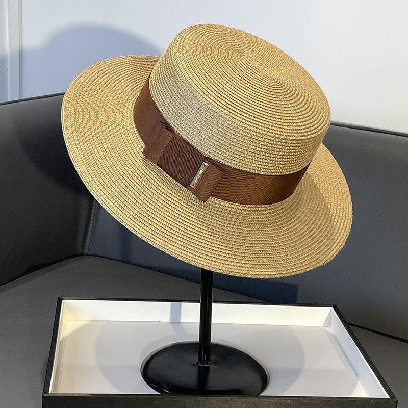 Korean Style Instagram Style Internet Celebrity Letters Flat Top Straw Woven Top Hat Women's Spring Summer Outing Sun Protection Sun-Shade All-Match Trendy Straw Hat