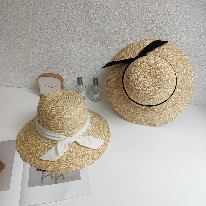 Hepburn Retro Style Dome Wheat-Straw Hat Big Brim Straw Woven Bucket Hat Women's Summer Outdoor Sun Protection Sunshade Hat