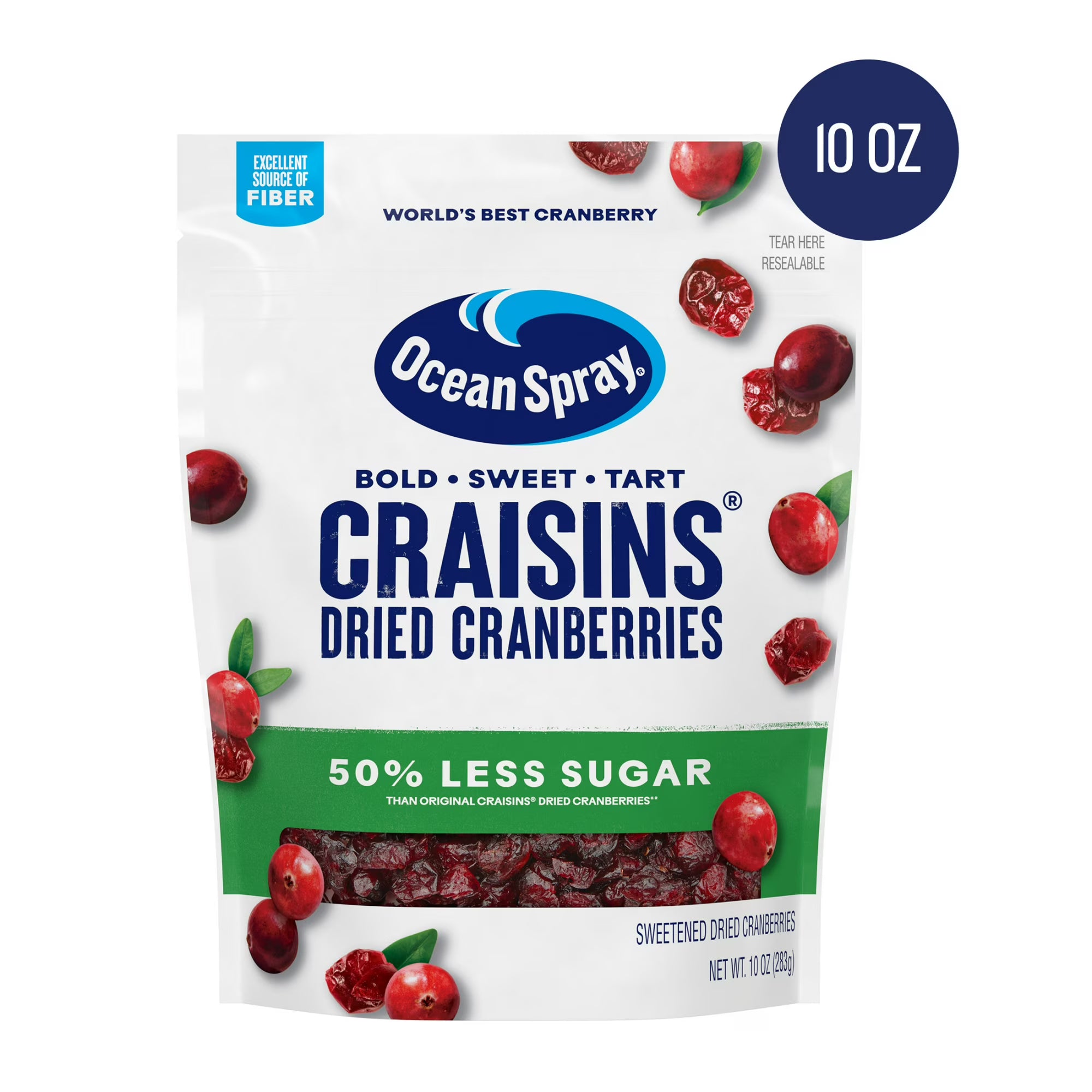 Ocean Spray® Craisins®, 50% Less Sugar Dried Cranberries, Dried Fruit, 10 oz Pouch