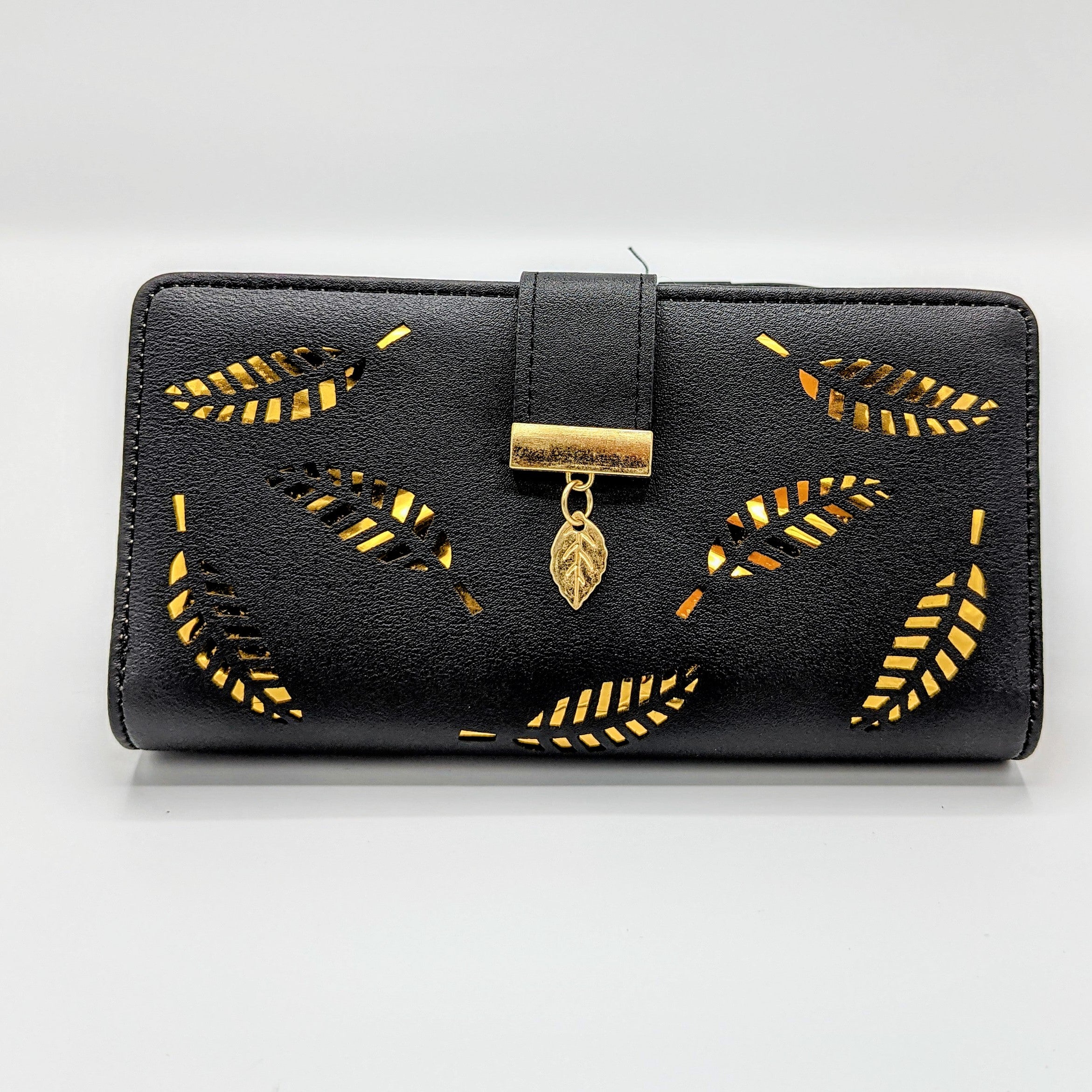 Women clutch purse, multi space crystal leaves design pulse