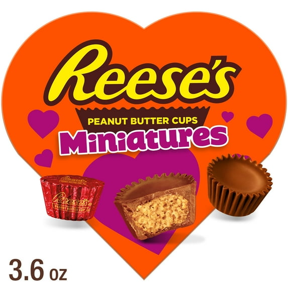 REESE'S Miniatures Milk Chocolate Peanut Butter Cups, Valentine's Candy Gift Box, 3.6 oz