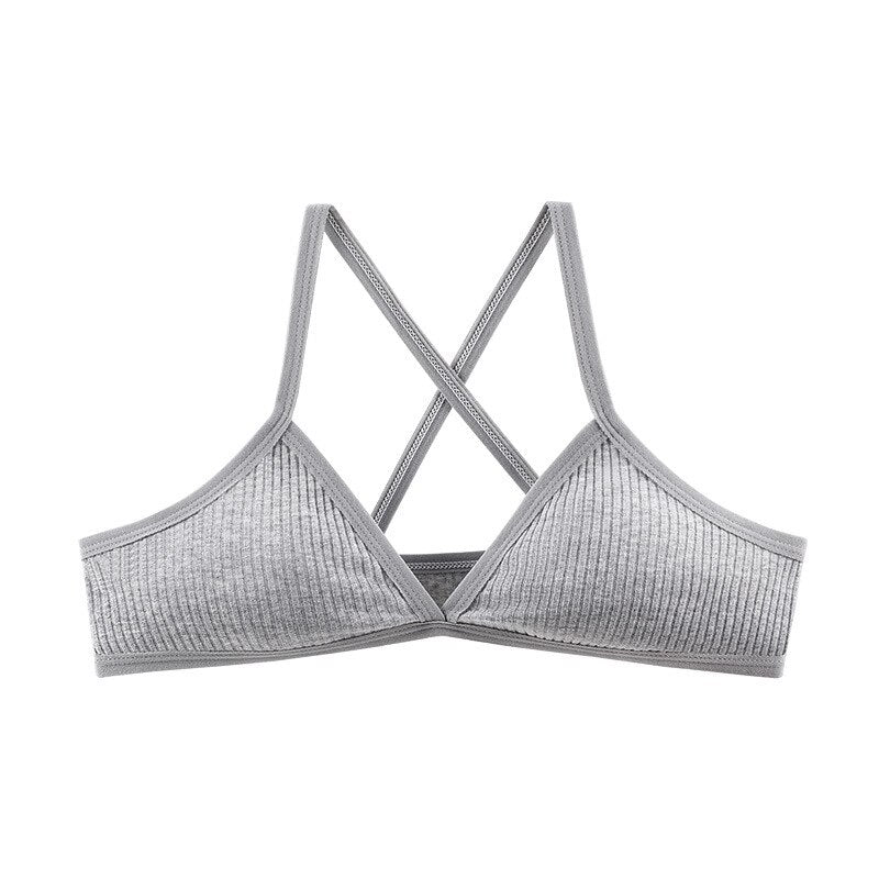 Women Sports Bra Comfort Cotton Bras For Women Thin French Style Bralette Sexy Deep V Triangle Cup Cross Tank Top Bra Yoga Gym