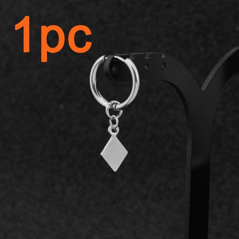 Vintage Men Stainless Steel Earrings Clip Cross Tassel Chain Ear Wrap Cuff Stud Earring Hipster Punk Piercing Ear Accessories