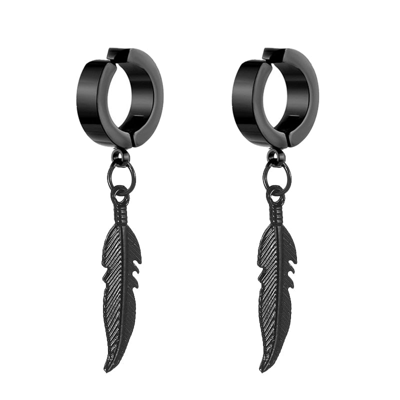 2pc korean Fashion Cross feather Stud Earrings Punk Rock Style For Women men High Quality Stainless steel Hiphop Ear Jewelry