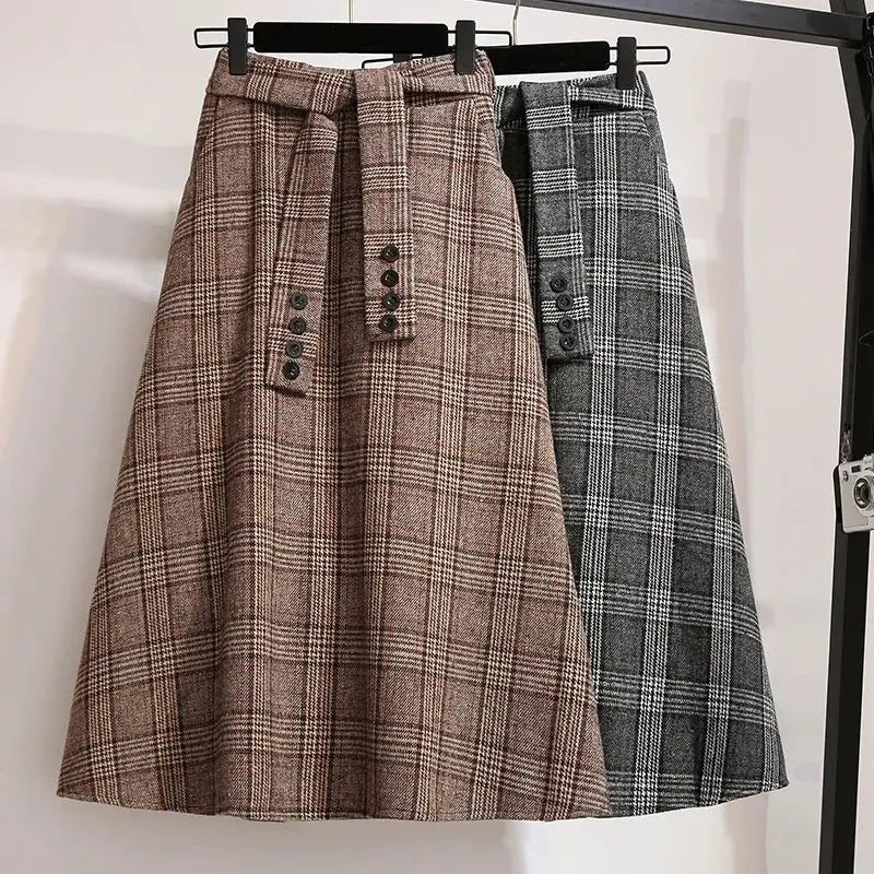 Plaid A-Line High Waist Midi Skirt