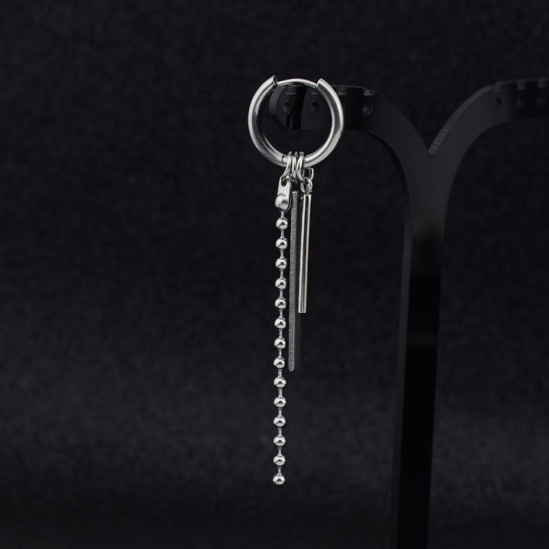 Vintage Men Stainless Steel Earrings Clip Cross Tassel Chain Ear Wrap Cuff Stud Earring Hipster Punk Piercing Ear Accessories