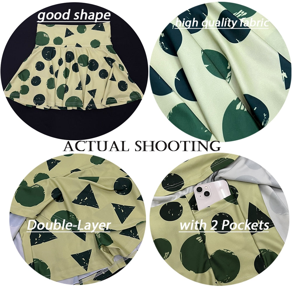 Women&#39;s Tennis Pleated Skirt 2 Pockets High Waist Double-Layer Anti Exposure Fitness Skirt Badminton Golf Pleated Skirt