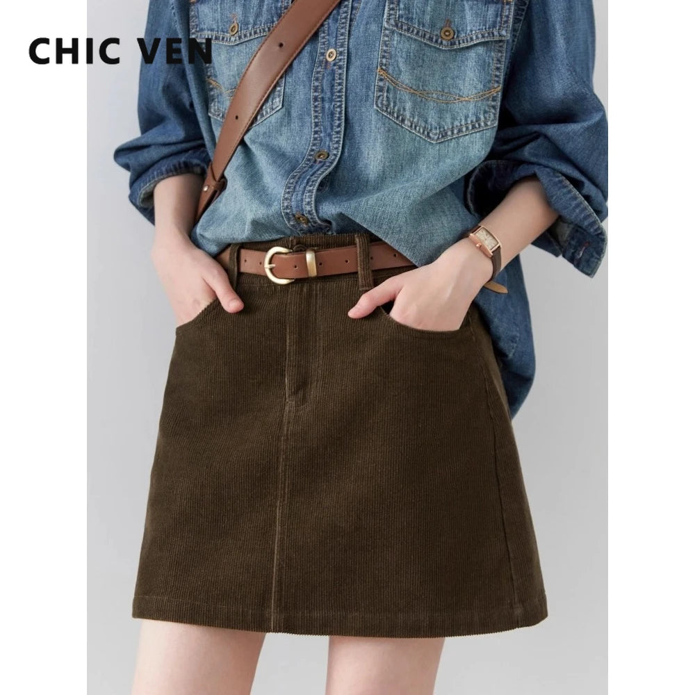 Retro High Waist Corduroy A-Line Skirt - Jeglowstore