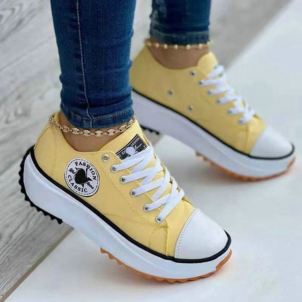 Women Pattern Canvas Sneakers Woman Casual Shoes 2023 Girls Sneakers Ladies Shoes Flat Lace-Up Zapatillas Mujer Chaussure Femme