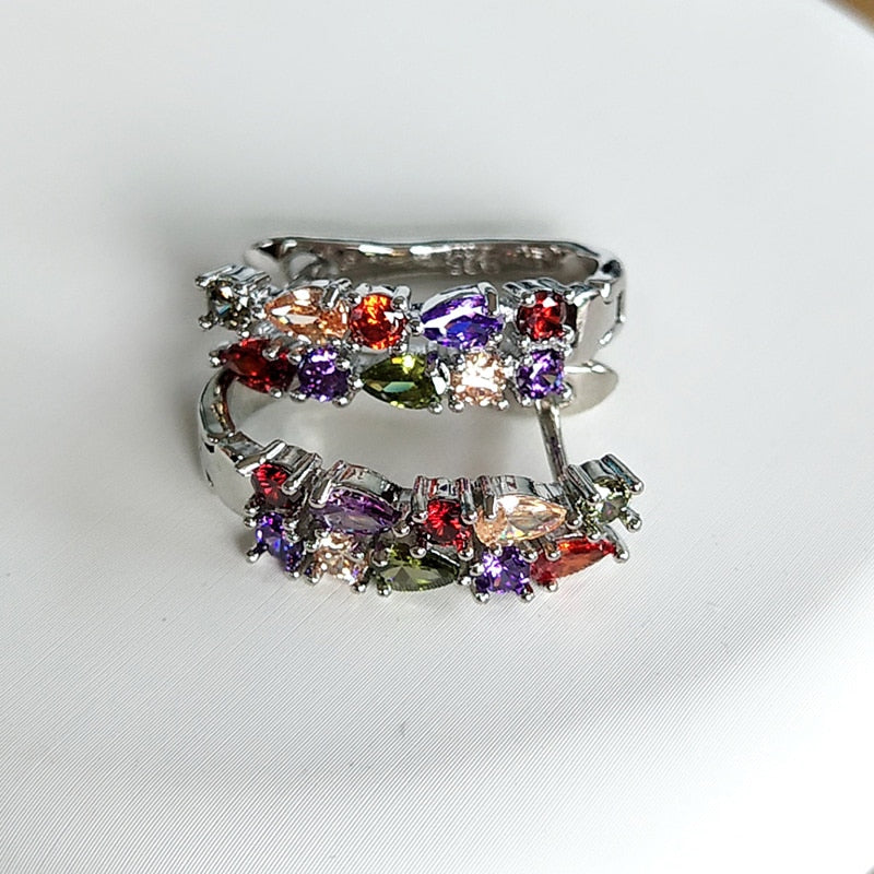 Wholesale 925 Slver Needle Luxury Sterling Silver Color Earrings Flash Colorful CZ Zircon Ear Studs Earrings Women Cheap Brincos