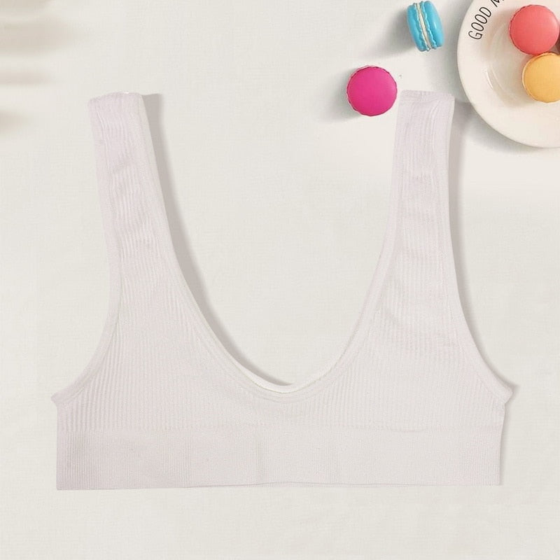 Sexy Seamless Bra Crop Top Women Rib Bralette Women's Plunge Underwear Scoop Neck Tank Top U Back Camisole Sports Bra Tube Top