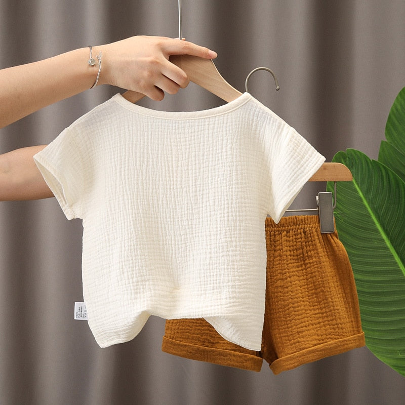 Baby Kids Girls Clothes Short Sets Summer Toddler Boy Cotton T-shirt+Shorts Linen Children Clothing Outfits Suits for 1- 6 Years