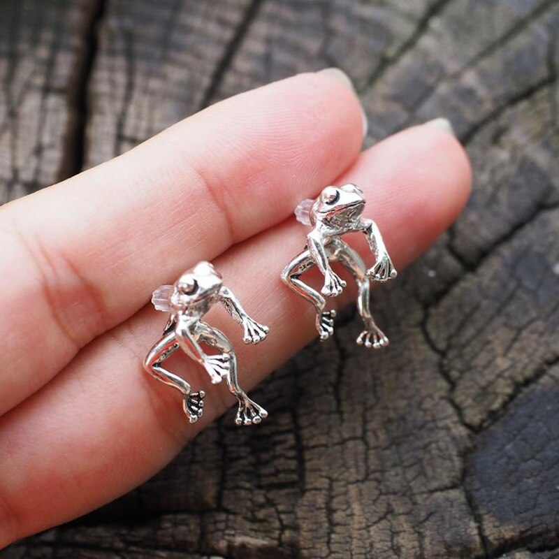 1Pair Cute Cat Frog Earrings for Women Men Funny Animal Stud Earrings Statement Earring Tibetan silver Ear Piercing Jewelry Gift