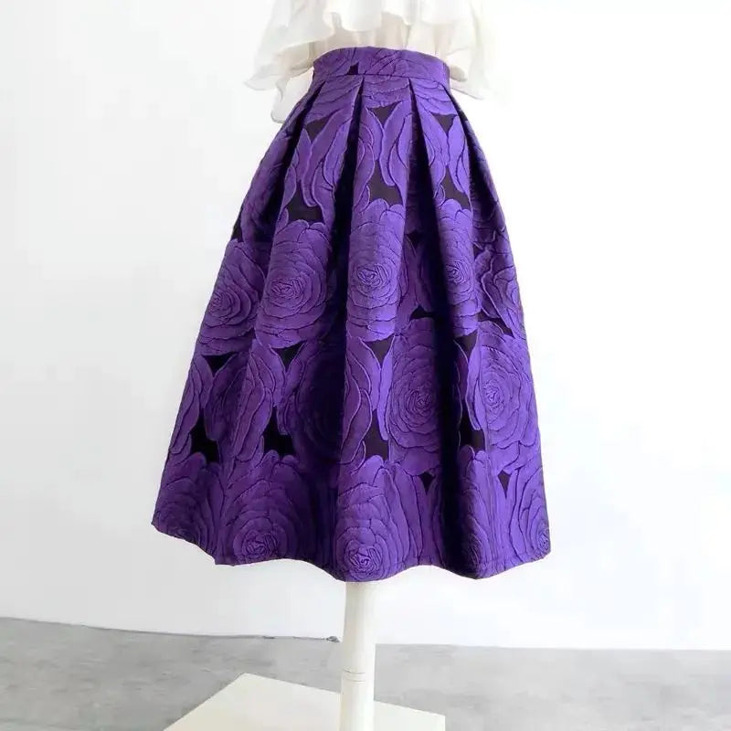 Women’s Chic Floral High Waist Midi Skirt