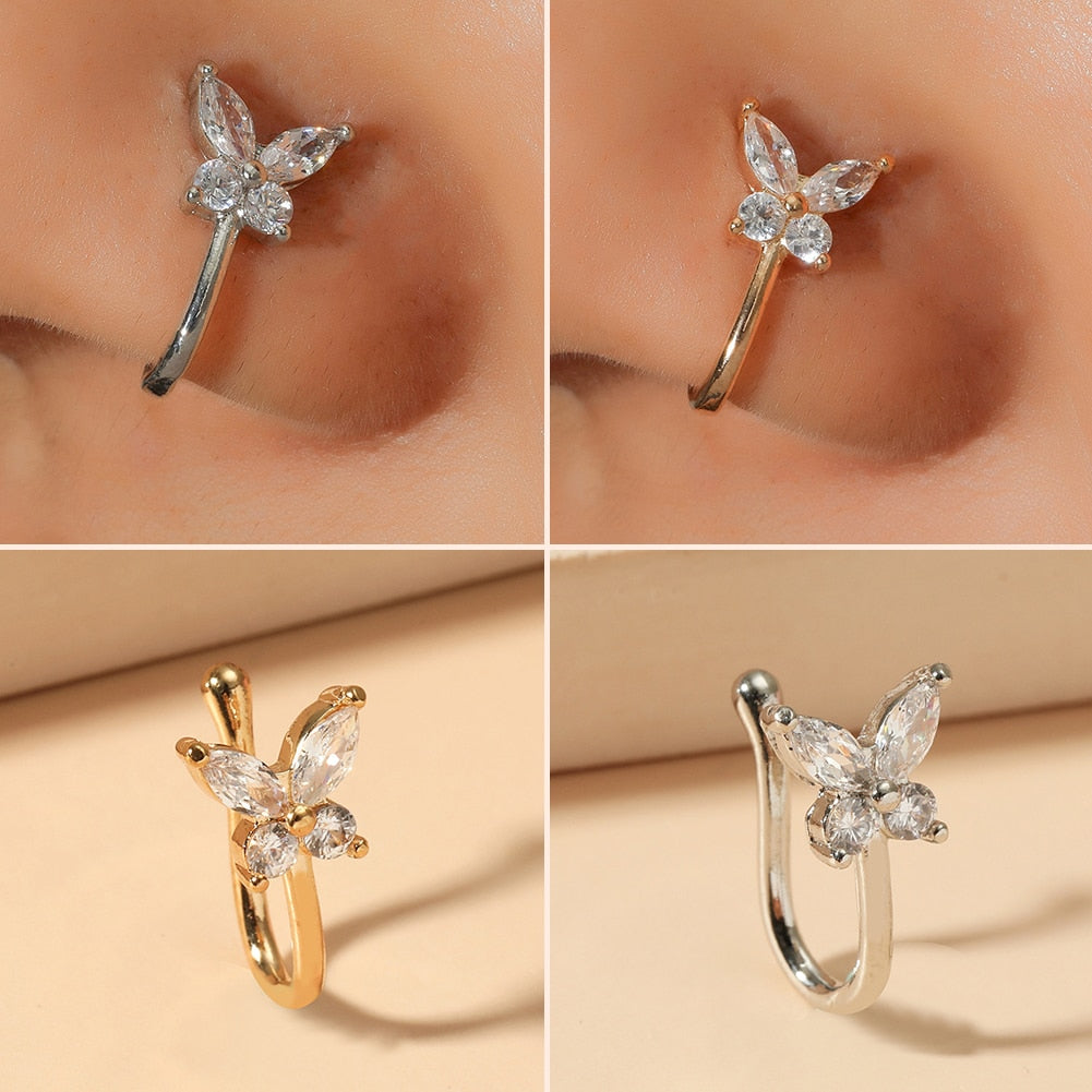 1 Pcs butterfly Non Pierced Without Hole Nose Ring Clip On Nose Hoop Ring Fake Piercings Ear Cuff Tragus Earrings Cartilage