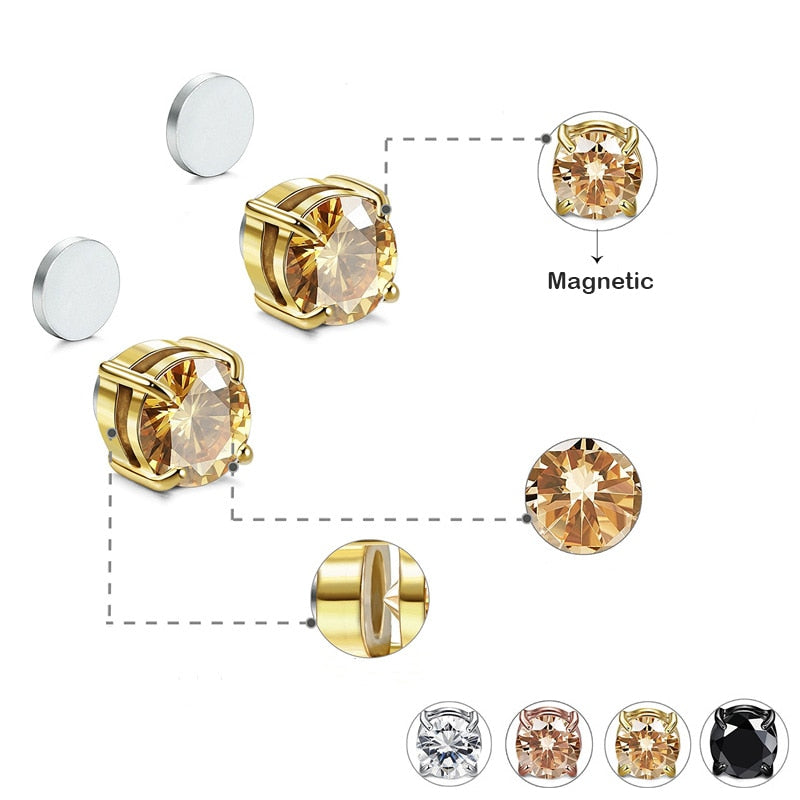 Fashion Magnetic Stud Earring Men Women Shining Magnet Ear Studs Zircon Stone Ear Clip Non-piercing Earrings Jewelry Accessories