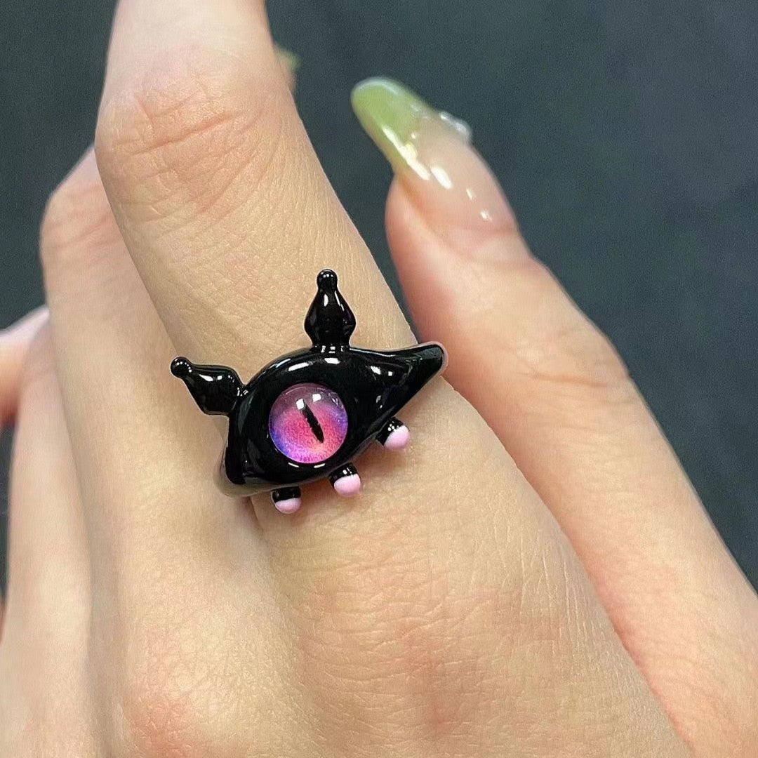 Punk eyes ring Cute Green Monster Ring For Women Fashion Sweet Two Color Cat Eyes Open Couple Ring party Finger Accessories