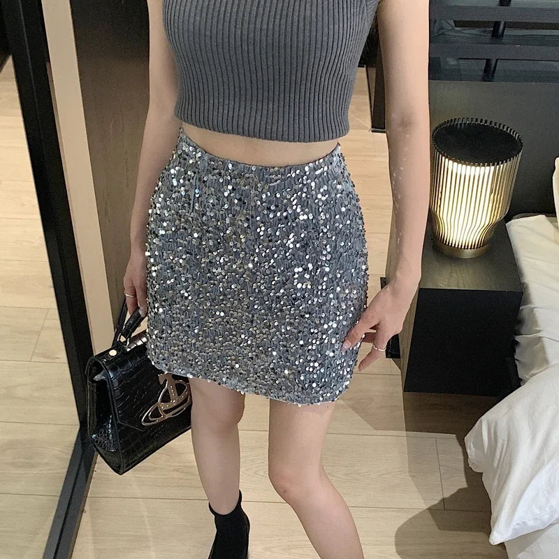 High Waist Sequin Mini Skirt