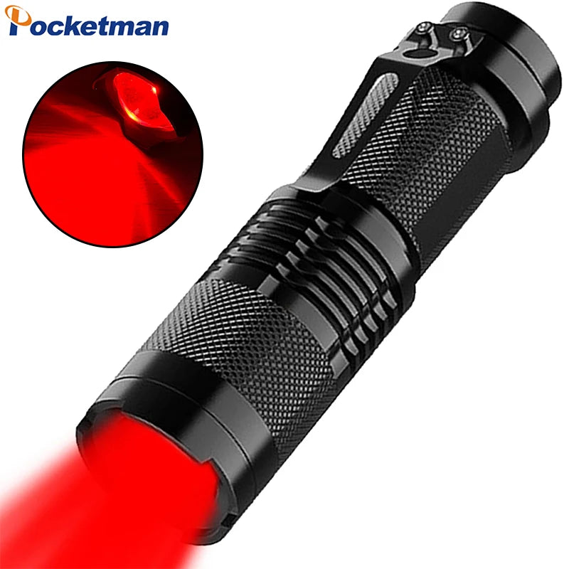 Red Light Torch Adjustable Focus LED Flashlight Super Bright Pocket Size Lightweight Small Torch for Power Cut Emergency Outdoor - Jeglowstore