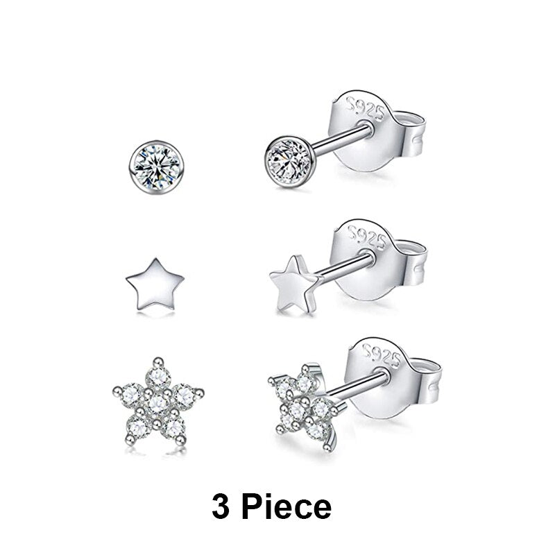 CANNER Aros 18K Gold Plated Earring Set 925 Sterling Silver Small Ear Bone Piercing Earrings For Women 3PCS Jewelry Accessories