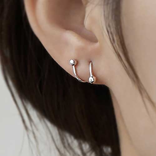 2Pcs Stainless Steel Piercing Screw Ball Star Heart Ear Bone Rotating Wave Mini Stud Earrings for Women Personality Adjustable