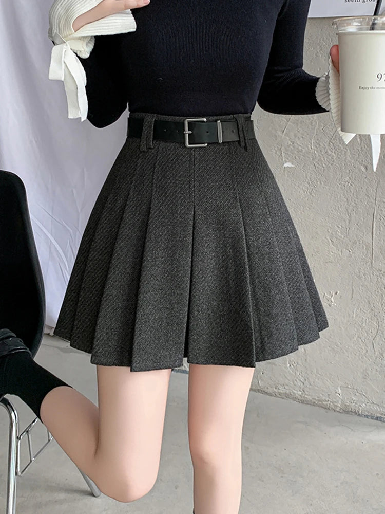 Women’s Vintage High Waist Wool Pleated Mini Skirt - Jeglowstore
