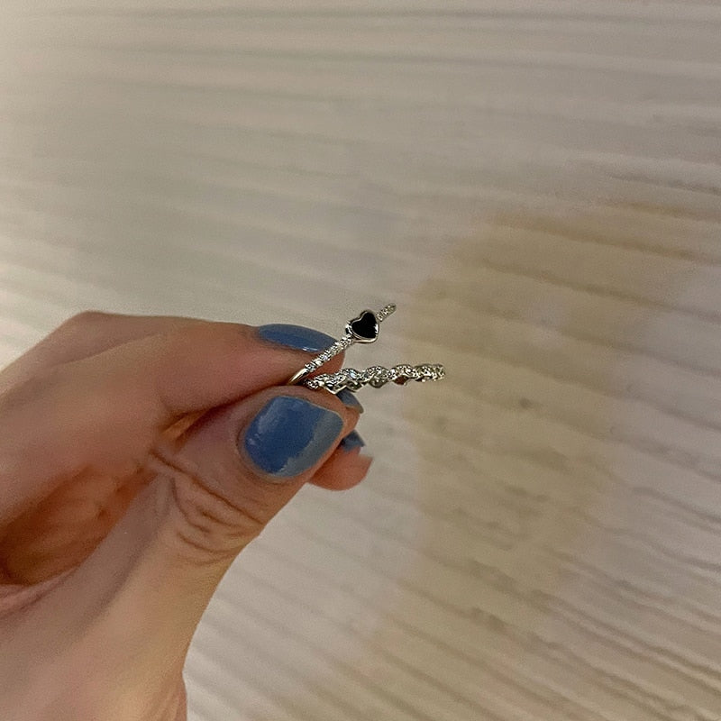 Gold Color Heart Zircon Rings Set For Women Girls Adjustable Minimalism Luxury Twist  Ring Fashion 2023 New Jewelry Trendy Gifts