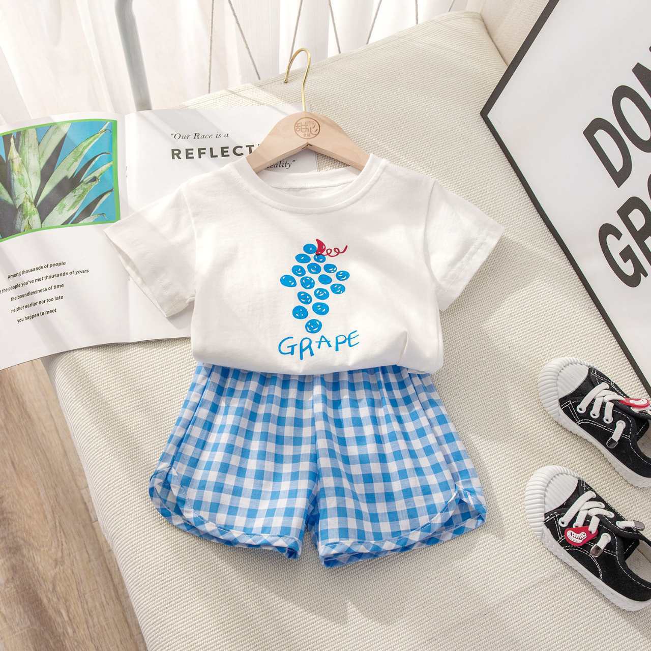 Red Apple Short Sleeved Suits Summer Baby Girls Clothes 2022 New Kids 2 Piece Set Cotton Toddler Plaid Shorts Set Clothing 9m-4y