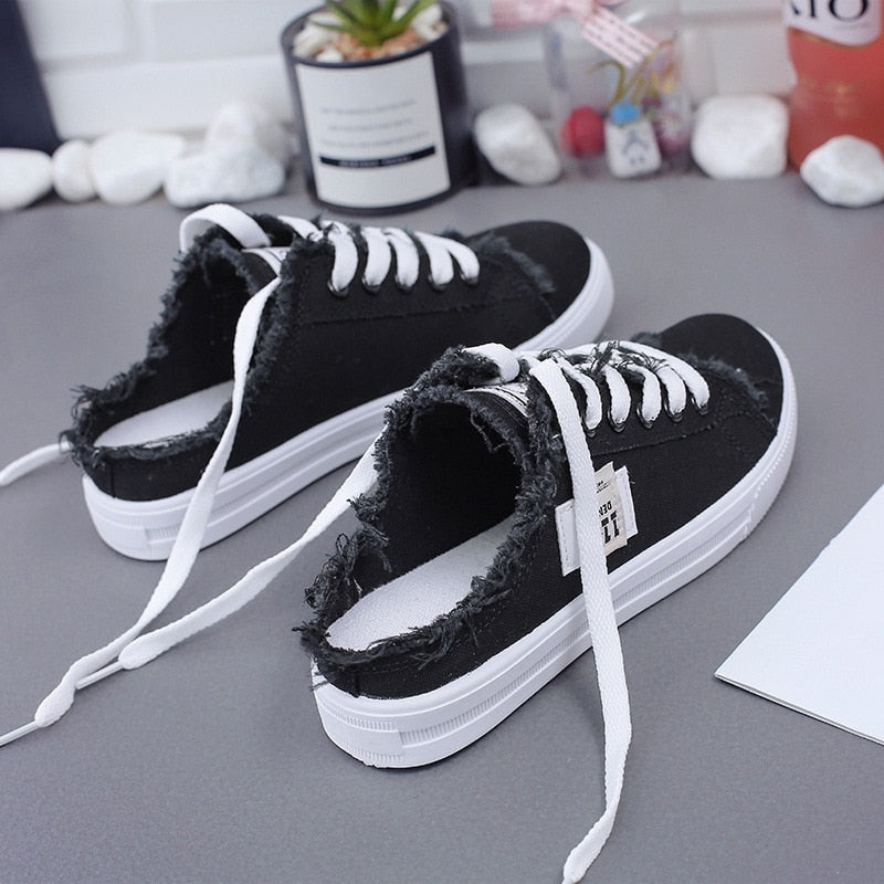 Women Pattern Canvas Sneakers Woman Casual Shoes 2023 Girls Sneakers Ladies Shoes Flat Lace-Up Zapatillas Mujer Chaussure Femme