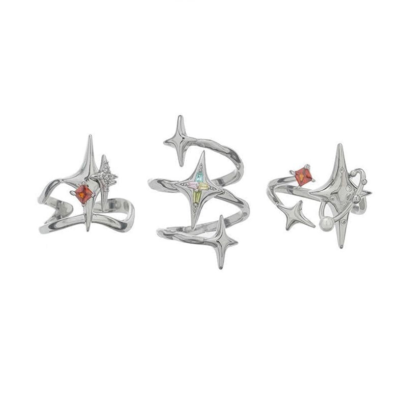 New Design Irregular Zircon Star Ring Creative Spiral Cross Star Open Rings Aesthetic Geometric Jewelry Party Gift