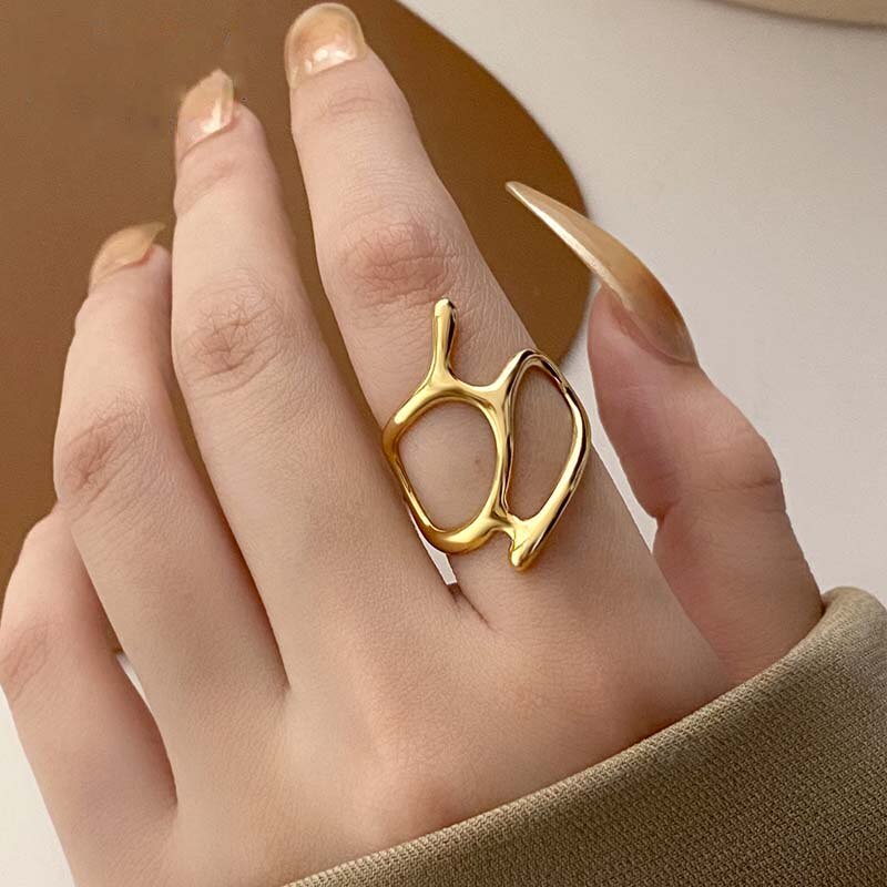 2023 New Arrival Irregular Hollow Silver Color Wide Ring Female Fashion Retro Unique Design Handmade Jewelry Gifts