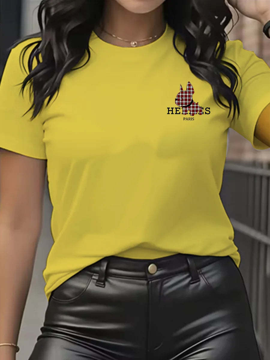 Women’s Cartoon Dog Print T-Shirt - Jeglowstore