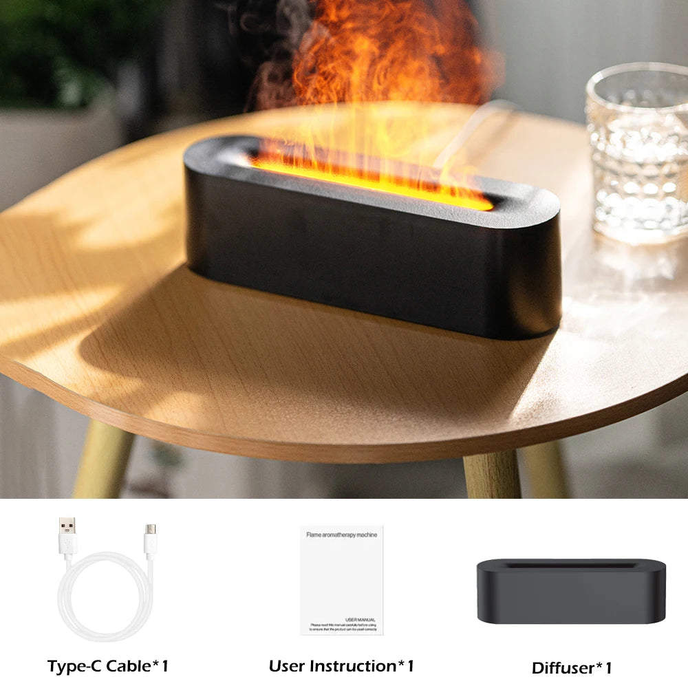 Flame Aroma Diffuser Essential Oil Air Humidifier Ultrasonic Cool Mist Difusor with RGB Realistic Fire Night Light