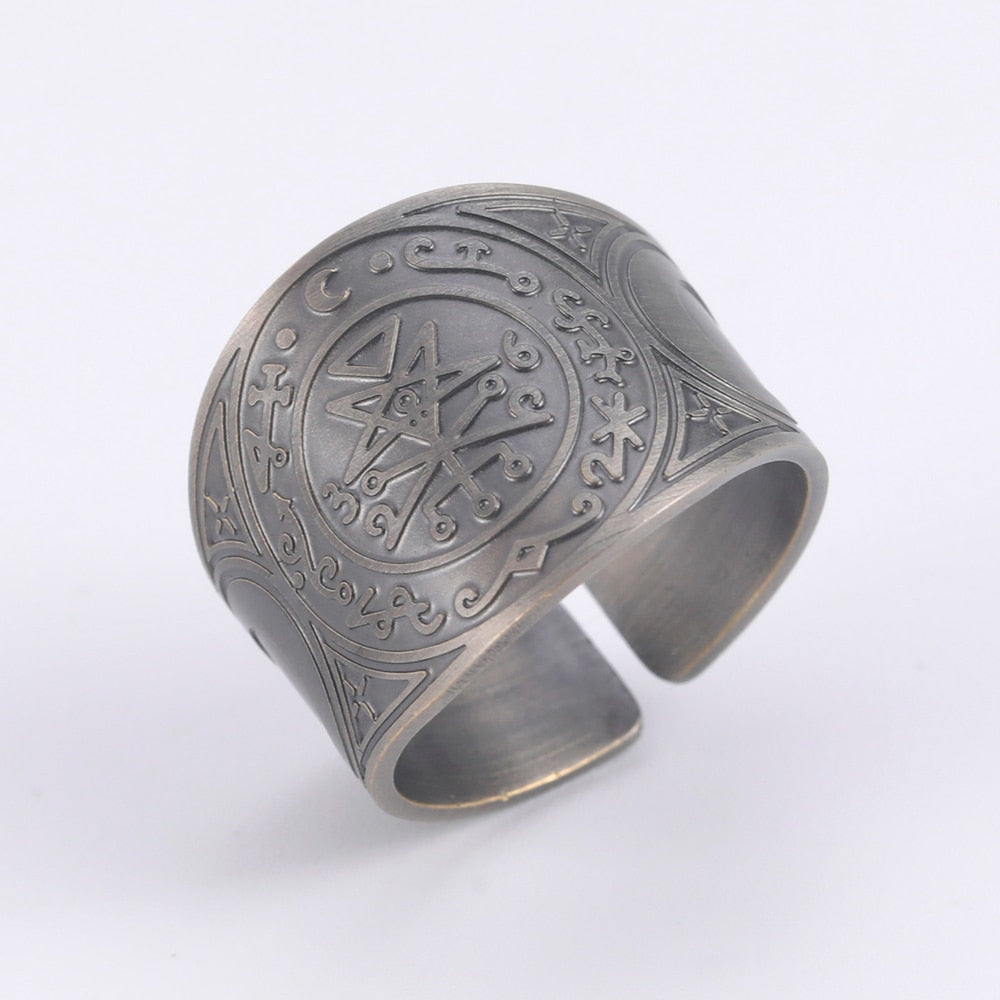 Dawapara Seal of The 7 Archangels Protection Ring Amulet Metatron Cube Lilith Symbol The Secrets of King Solomon Vintage Jewelry