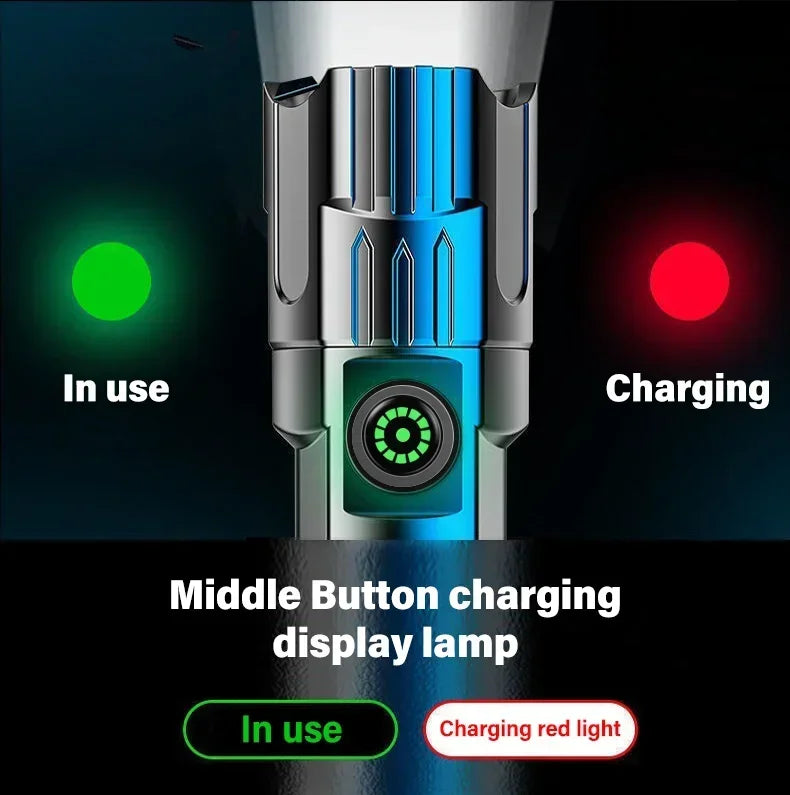 Super Bright LED Flashlight USB Rechargeable Flashlights with Tactical Zoom High Power Spotlight Outdoor Camping Fishing Torch