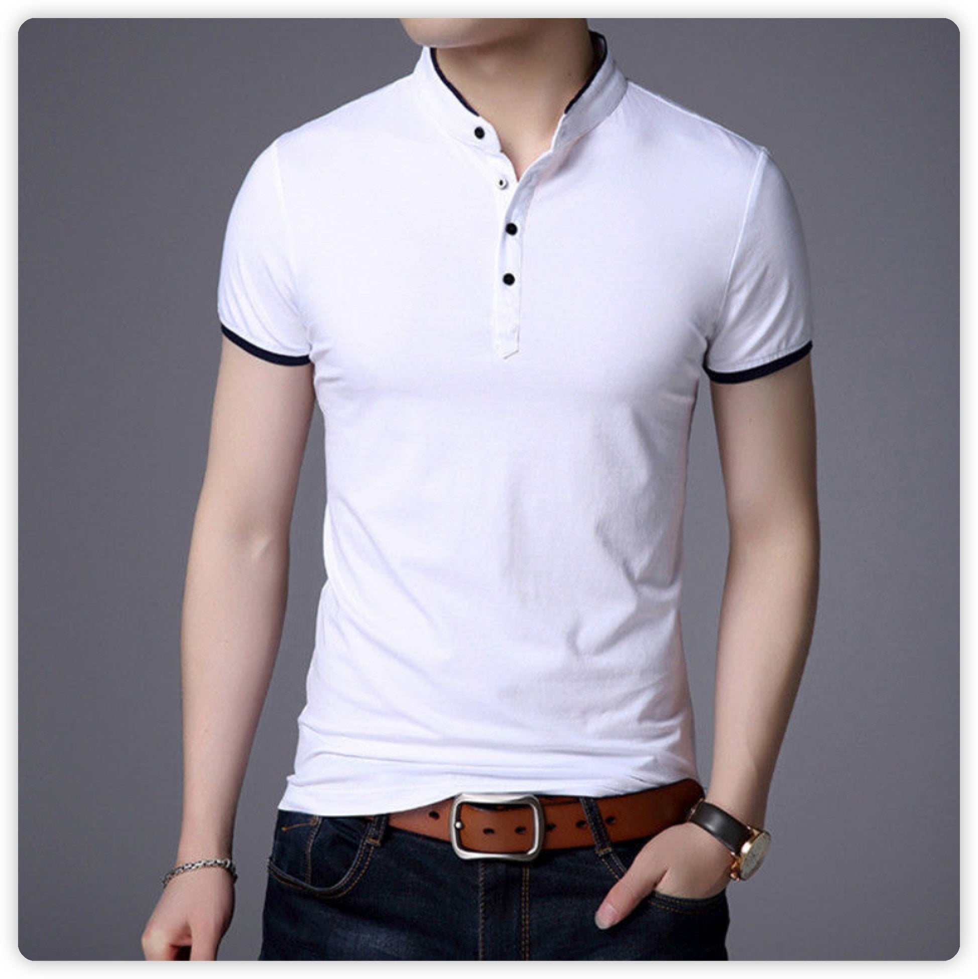 Casual Short Sleeve T Shirts Half Buttons Stand Collar Comfy Pullovers