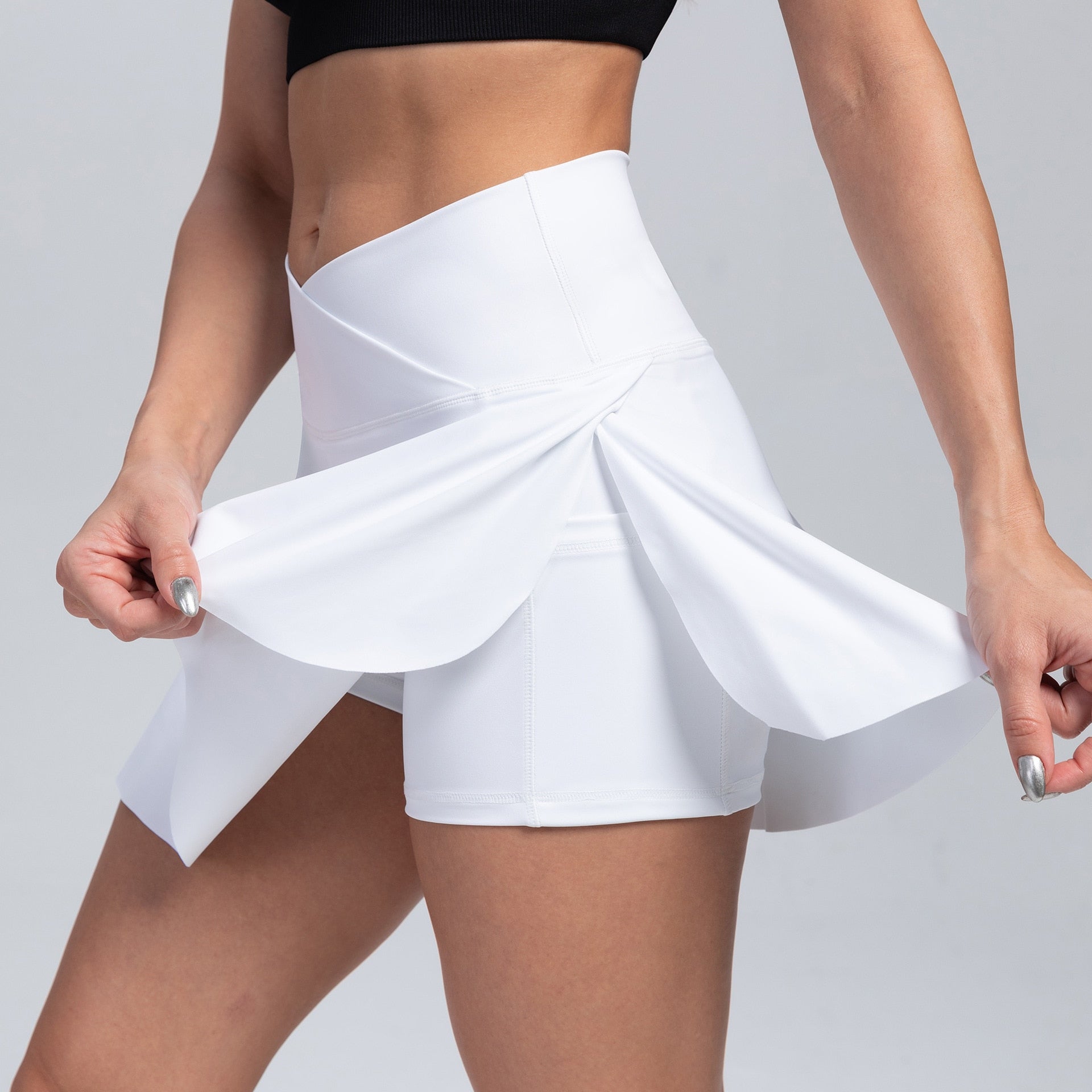 Women Pleated Tennis Skirt with Pockets Shorts Athletic Skirts Crossover High Waisted Athletic Golf Skorts Workout Sports Skirts