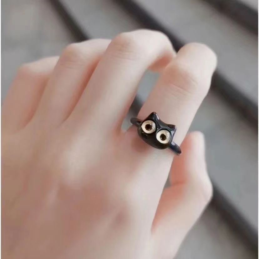 Punk eyes ring Cute Green Monster Ring For Women Fashion Sweet Two Color Cat Eyes Open Couple Ring party Finger Accessories