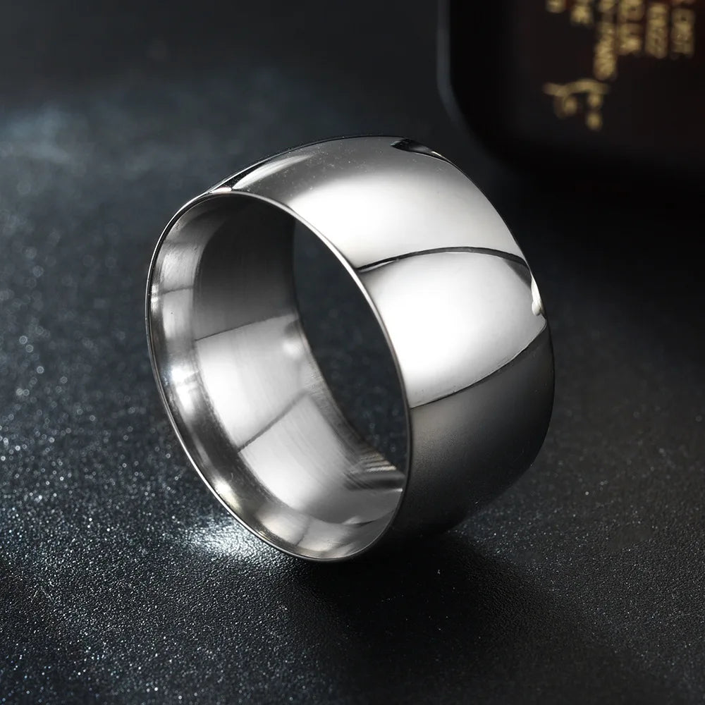 HNSP 12MM Wide Stainless Steel Smooth Ring For Men Punk Jewelry Finger Accessories Male - Jeglowstore